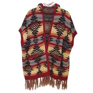 American Eagle Southwest Hooded Blanket‎ Cardigan Sweater with Fringe